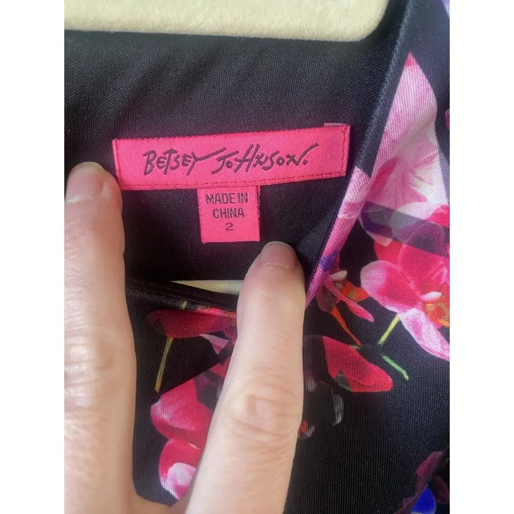 Betsey Johnson Dress Womens 2 Multicolor Feminine Cap Sleeve Knee Length Party